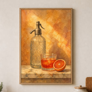 Soda Siphon and Bitter Orange Watercolour Poster