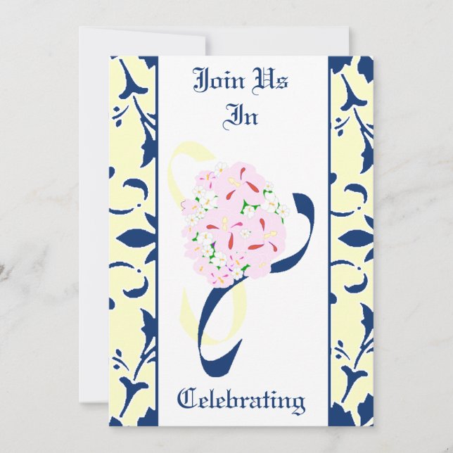 Sodalite Blue, Lemon, Damask Wedding invitation (Front)