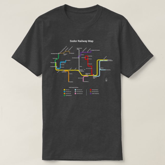 Sodor Railway Map TTC Style Dark 1 T-Shirt (Design Front)