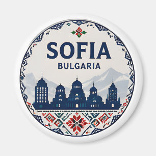 🧲 Sofia Bulgaria Folk Pattern Travel Souvenir ❤️ Magnet
