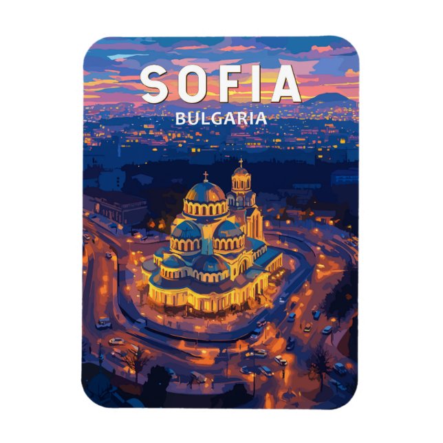 Sofia Bulgaria Illustration Travel Art Vintage Magnet (Vertical)