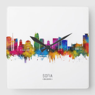 Sofia Bulgaria Skyline Square Wall Clock