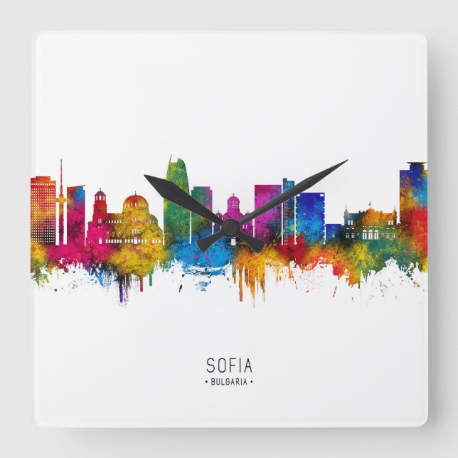 Sofia Bulgaria Skyline Square Wall Clock (Front)