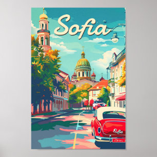 Sofia Bulgaria Vintage Retro Travel Illustration Poster