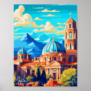 Sofia Bulgaria vintage travel illustration Poster