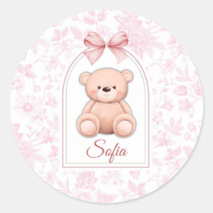 Sofia   Custom Pink Teddy Bear Nursery Design  Classic Round Sticker