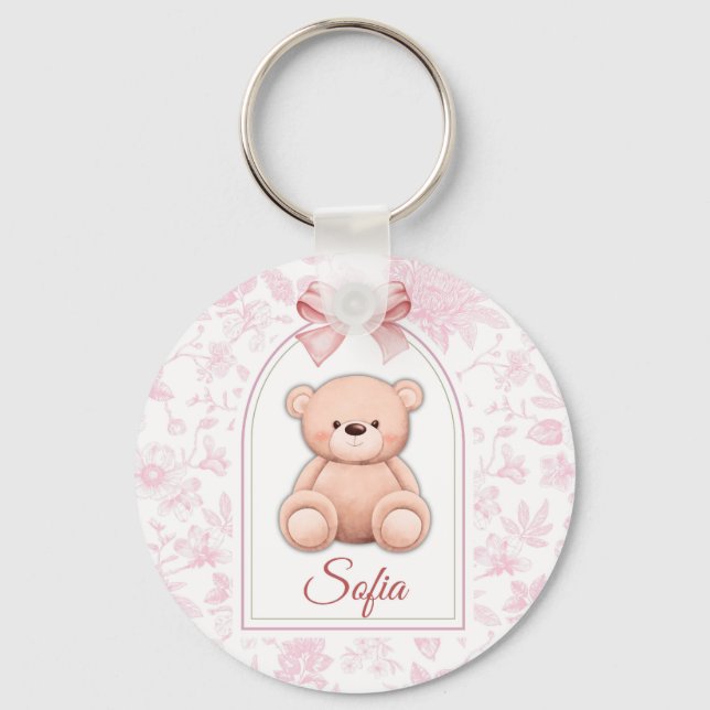 Sofia | Custom Pink Teddy Bear Nursery Design  Key Ring (Front)