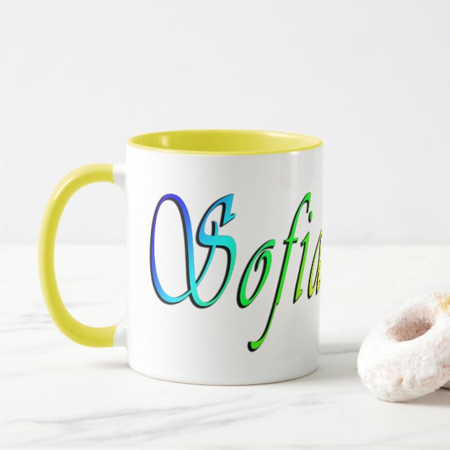 Sofia, Name, Multi Coloured Logo, Mug (With Donut)