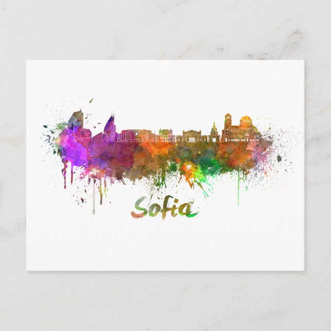 Sofia skyline in watercolor postcard (Front)