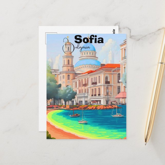 Sofia Travel Poster Sofia Poster Wall Art Bulgaria Postcard (Front/Back In Situ)