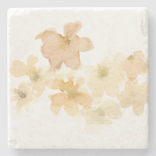 *~* Soft Abstract Beige Peach Floral Watercolor Stone Coaster