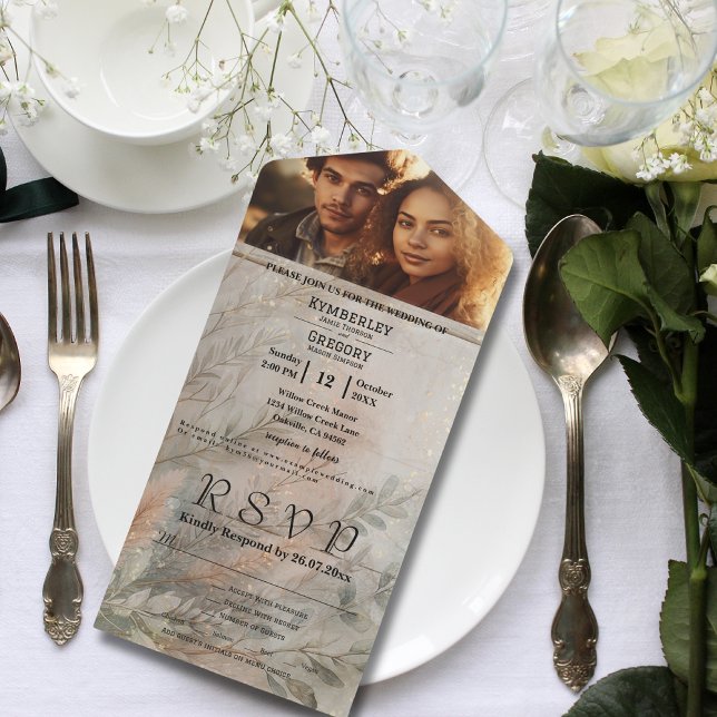 Soft Abstract Botanical Grey Green Minimalist All In One Invitation (Creator Uploaded)