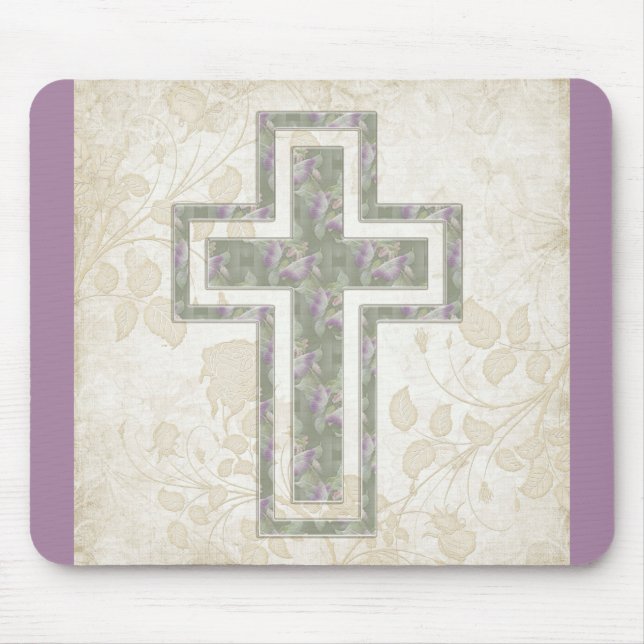 Soft Abstract Purple & Green Christian Cross Mouse Pad (Front)