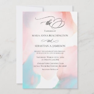 *~* Soft Abstract Watercolor Aqua Coral Wedding Invitation