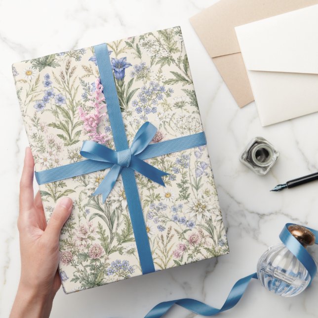 Soft Alpine Wildflower Meadow Art Wrapping Paper (Gifting)