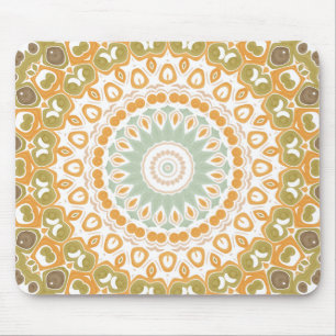 Soft Amber and Sage Mandala Pattern Mouse Pad