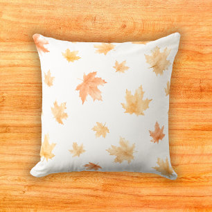 Soft Amber Watercolor Maple Foliage Pattern Cushion