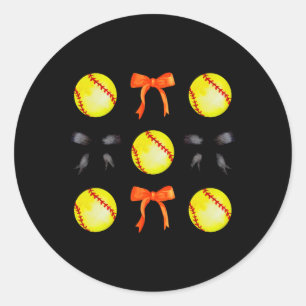 Soft And Bows For Women Girl Softball Player Orang Classic Round Sticker