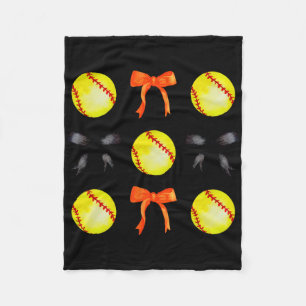 Soft And Bows For Women Girl Softball Player Orang Fleece Blanket