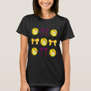 Soft And Bows For Women Girls Softball Player Maro T-Shirt