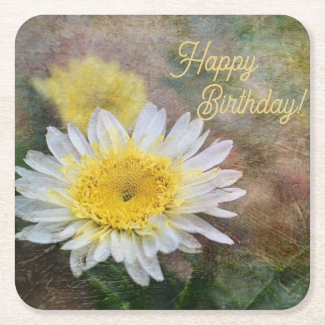 Soft and Dreamy Daisy Birthday Square Coasters (Front)