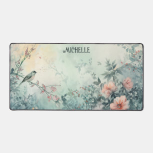 Soft and Dreamy Pastoral Birds and Flowers Desk Mat