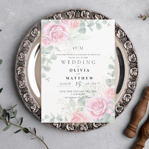 Soft and Elegant Blush Pink Rose Wedding Invitation