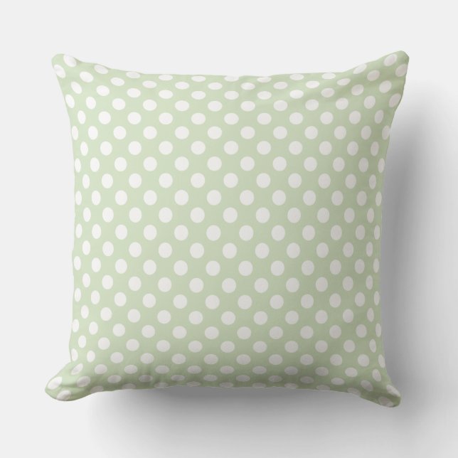 Soft and Light mint green Polka Dot Pattern Cushion (Front)