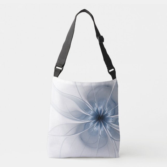 Soft and tenderness blue fractal fantasy flower crossbody bag (Front)