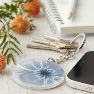Soft and tenderness blue fractal fantasy flower cu key ring
