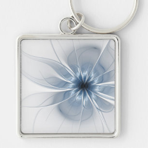 Soft and tenderness blue fractal fantasy flower key ring
