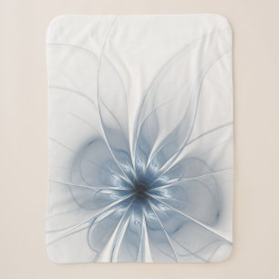 Soft and tenderness blue fractal fantasy flower sherpa blanket