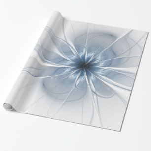 Soft and tenderness blue fractal fantasy flower wrapping paper