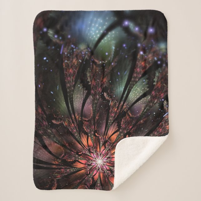 Soft and tenderness fractal fantasy flower  sherpa blanket (Front)