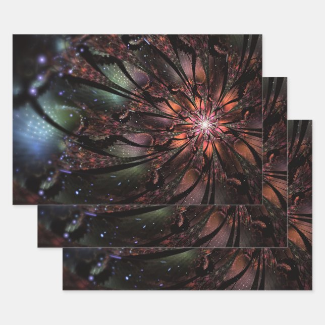 Soft and tenderness fractal fantasy flower wrapping paper sheet (Set)