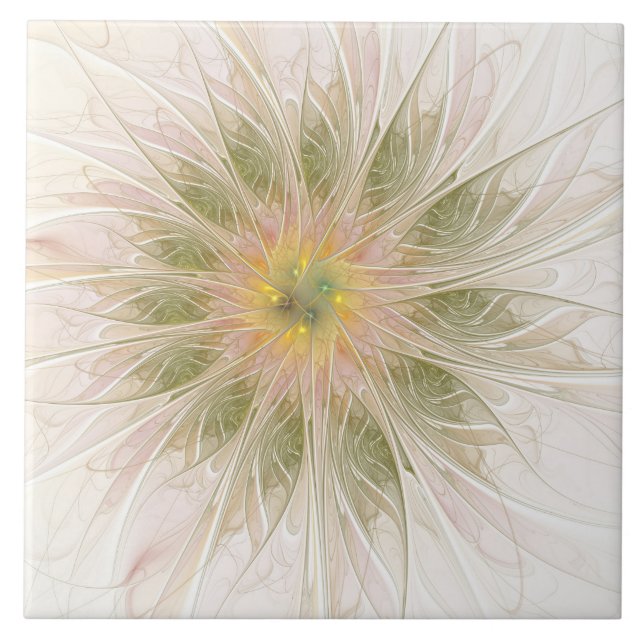 Soft and tenderness fractal fantasy flowers ceramic tile (Front)
