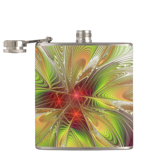 Soft and tenderness fractal fantasy flowers  hip flask (Opened)