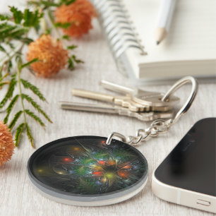 Soft and tenderness fractal fantasy flowers key ring