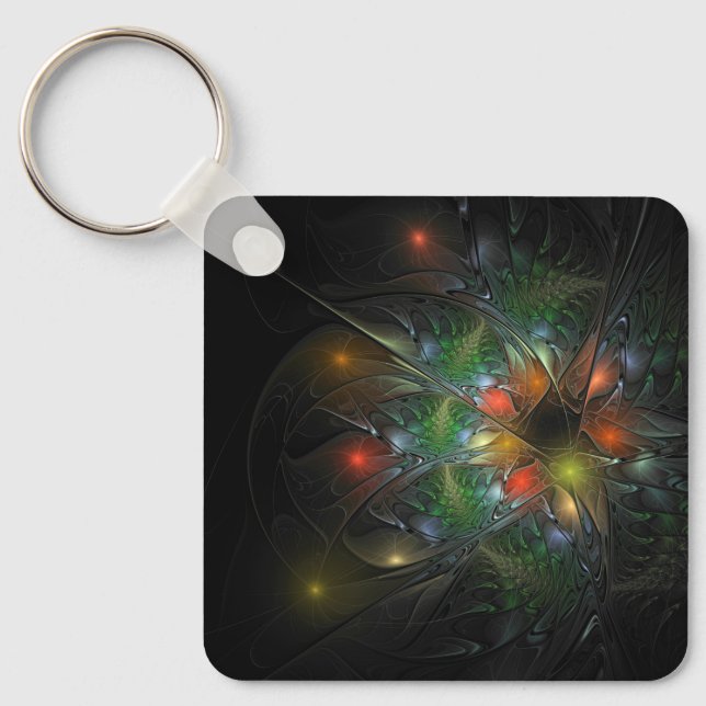 Soft and tenderness fractal fantasy flowers key ring (Front)