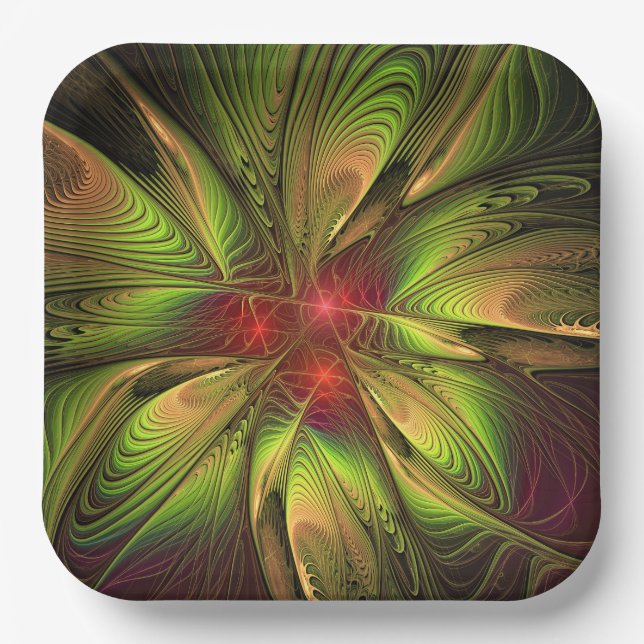 Soft and tenderness fractal fantasy flowers paper plate (Front)