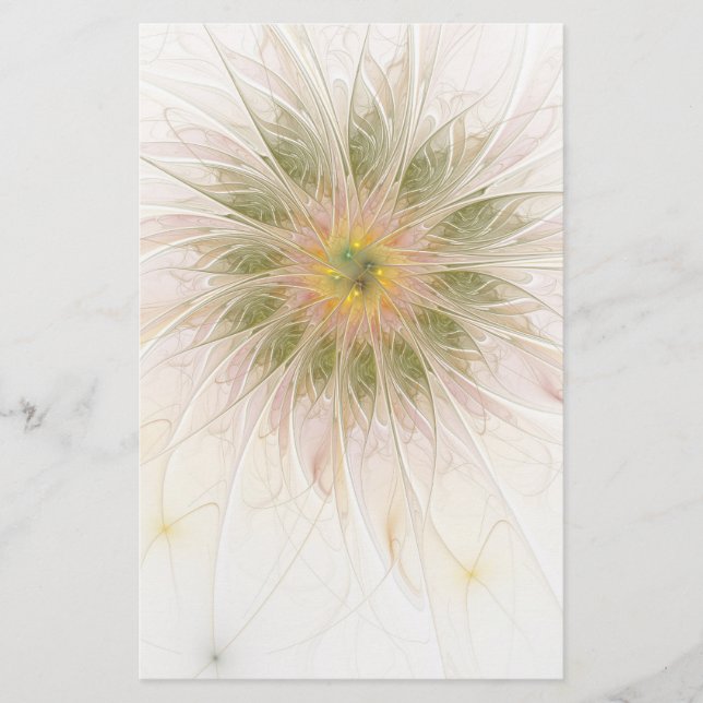 Soft and tenderness fractal fantasy flowers  stationery (Front)