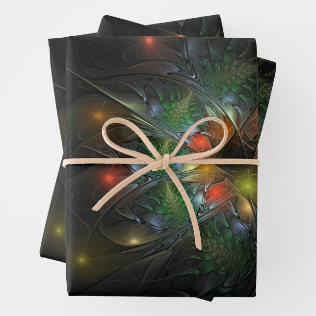 Soft and tenderness fractal fantasy flowers wrapping paper sheet (In situ)