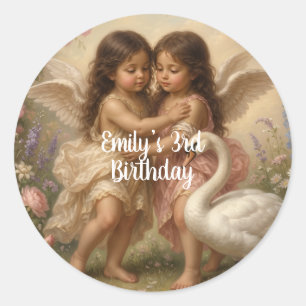 soft angel cherub girls’ birthday classic round sticker