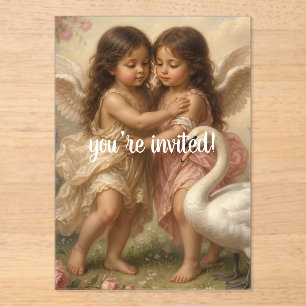 soft angel cherub girls’ birthday invitation