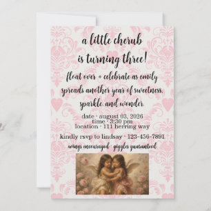 soft angel cherub girls’ birthday invitation