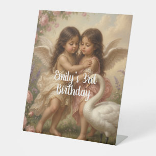 soft angel cherub girls’ birthday pedestal sign