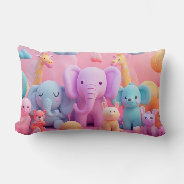 Soft animals in pastel colours lumbar cushion (Front)