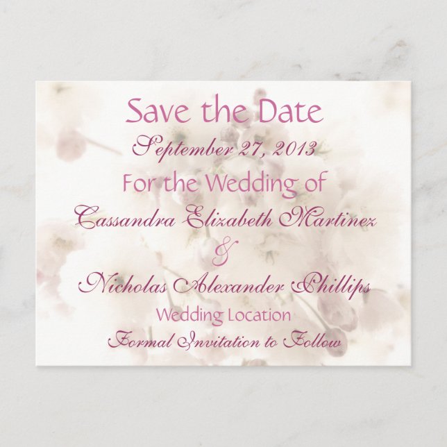 Soft Apple Blossoms Save the Date Wedding Postcard (Front)