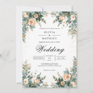 Soft Apricot Botanical Arch Wedding Invitation