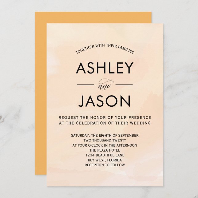 Soft Apricot Watercolor Wedding Invitation (Front/Back)